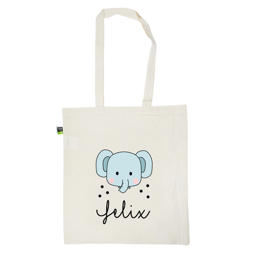 Stofftasche aus Bio- Baumwolle mit Namen | Elefant