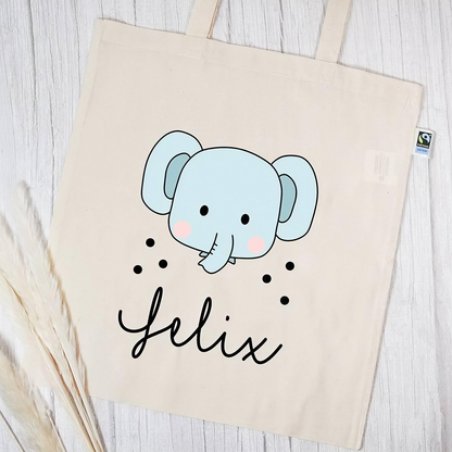 Stofftasche aus Bio- Baumwolle mit Namen | Elefant
