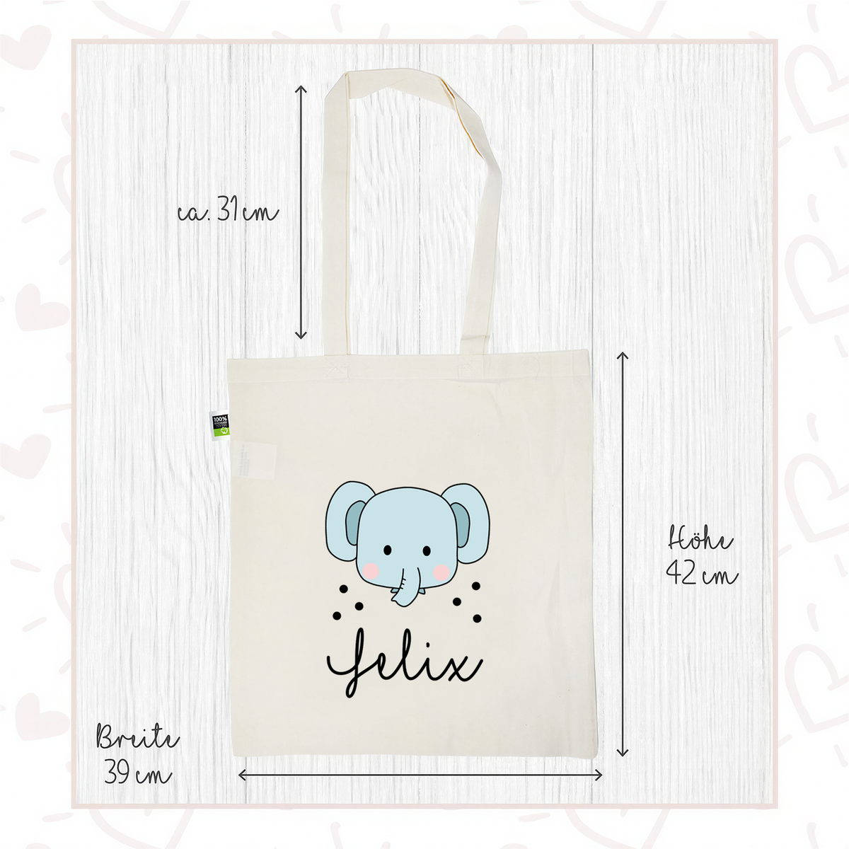 Stofftasche aus Bio- Baumwolle mit Namen | Elefant