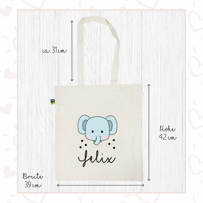 Stofftasche aus Bio- Baumwolle mit Namen | Elefant