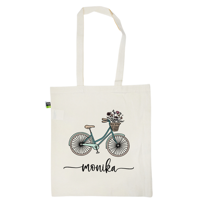 Stofftasche aus Bio- Baumwolle mit Namen | Fahrrad mint