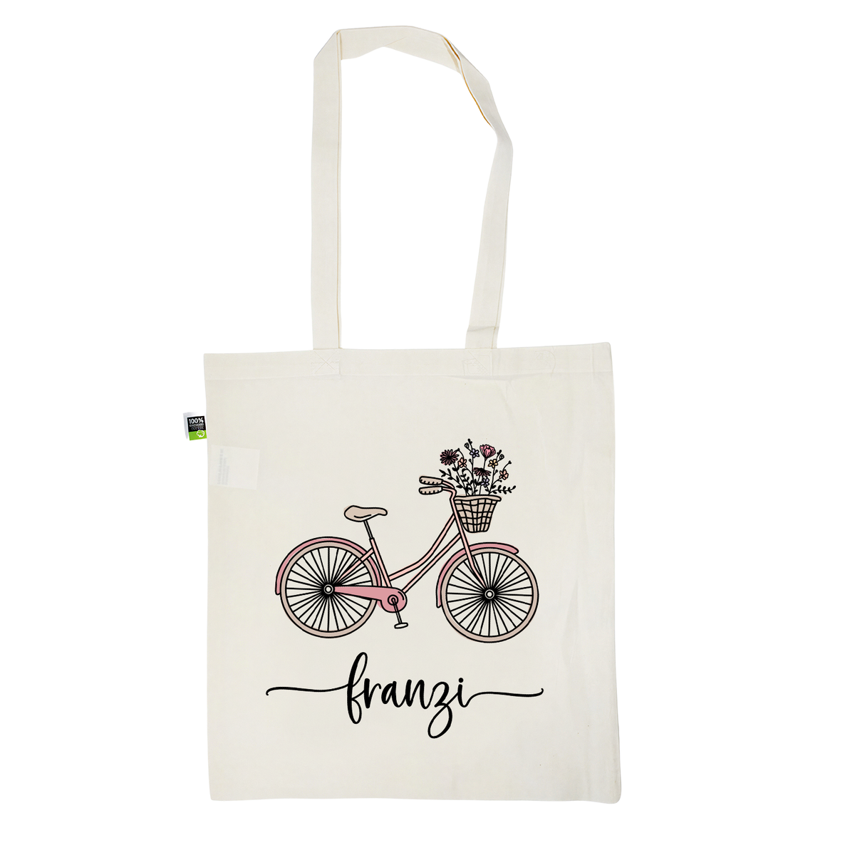 Stofftasche aus Bio- Baumwolle mit Namen | Fahrrad rosa
