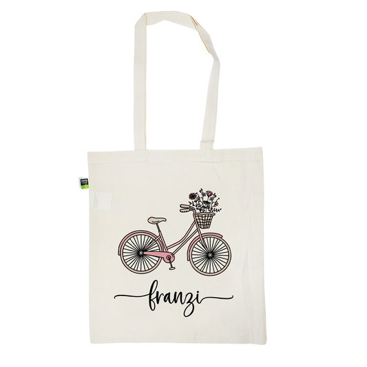 Stofftasche aus Bio- Baumwolle mit Namen | Fahrrad rosa