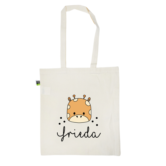 Stofftasche aus Bio- Baumwolle mit Namen | Giraffe