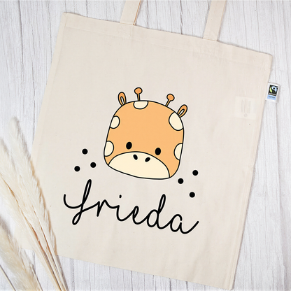 Stofftasche aus Bio- Baumwolle mit Namen | Giraffe