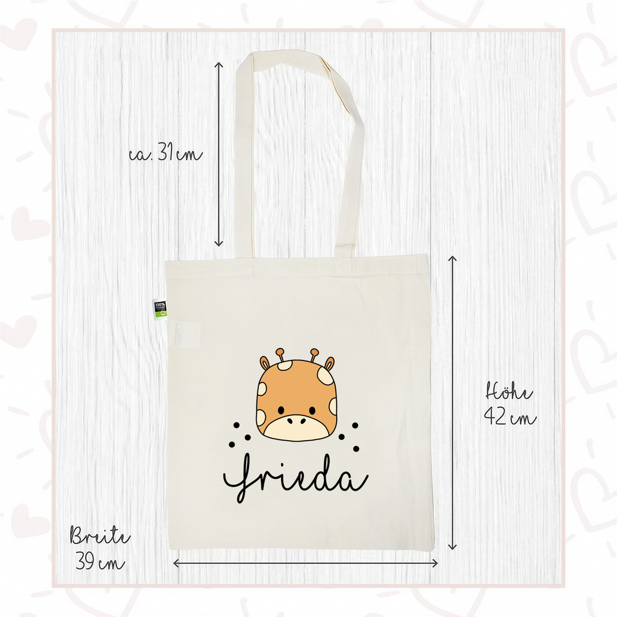 Stofftasche aus Bio- Baumwolle mit Namen | Giraffe