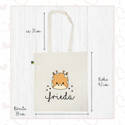 Stofftasche aus Bio- Baumwolle mit Namen | Giraffe