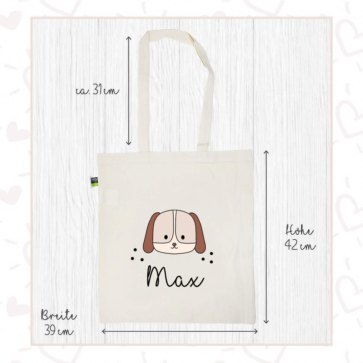 Stofftasche aus Bio- Baumwolle mit Namen | Hund