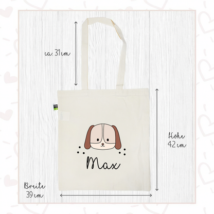 Stofftasche aus Bio- Baumwolle mit Namen | Hund