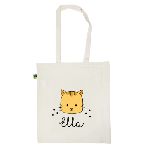 Stofftasche aus Bio- Baumwolle mit Namen | Katze