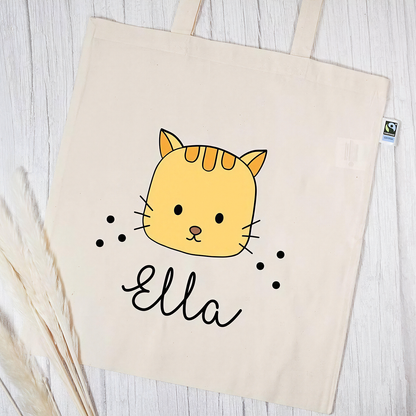 Stofftasche aus Bio- Baumwolle mit Namen | Katze