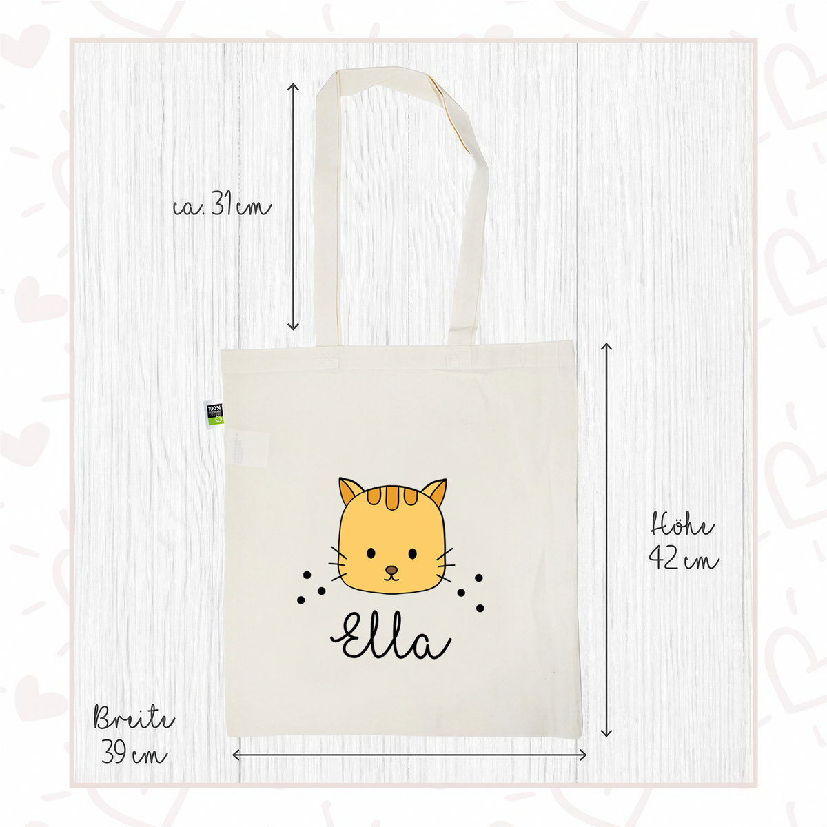 Stofftasche aus Bio- Baumwolle mit Namen | Katze