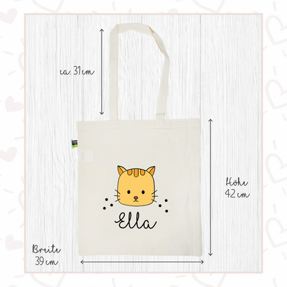 Stofftasche aus Bio- Baumwolle mit Namen | Katze