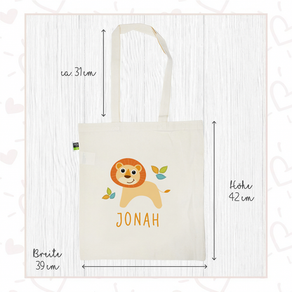 Stofftasche aus Bio- Baumwolle mit Namen | Löwe Blätter