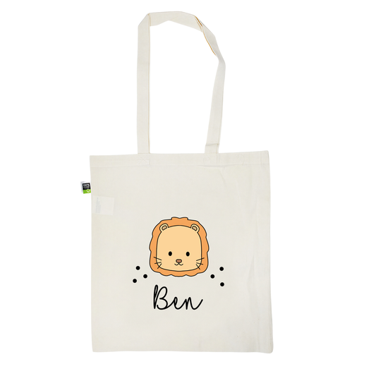 Stofftasche aus Bio- Baumwolle mit Name | Löwe