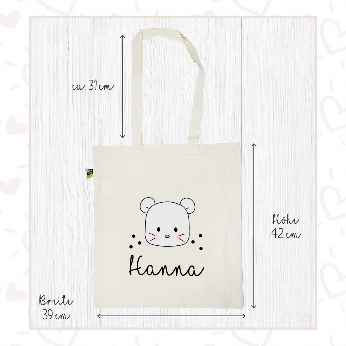 Stofftasche aus Bio- Baumwolle mit Namen | Maus