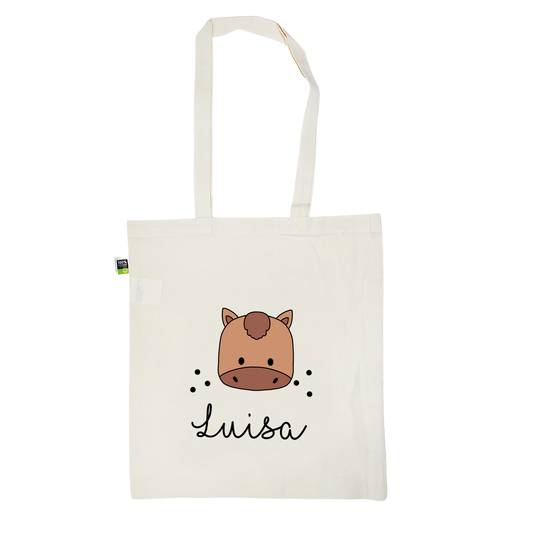 Stofftasche aus Bio- Baumwolle mit Namen | Pferd