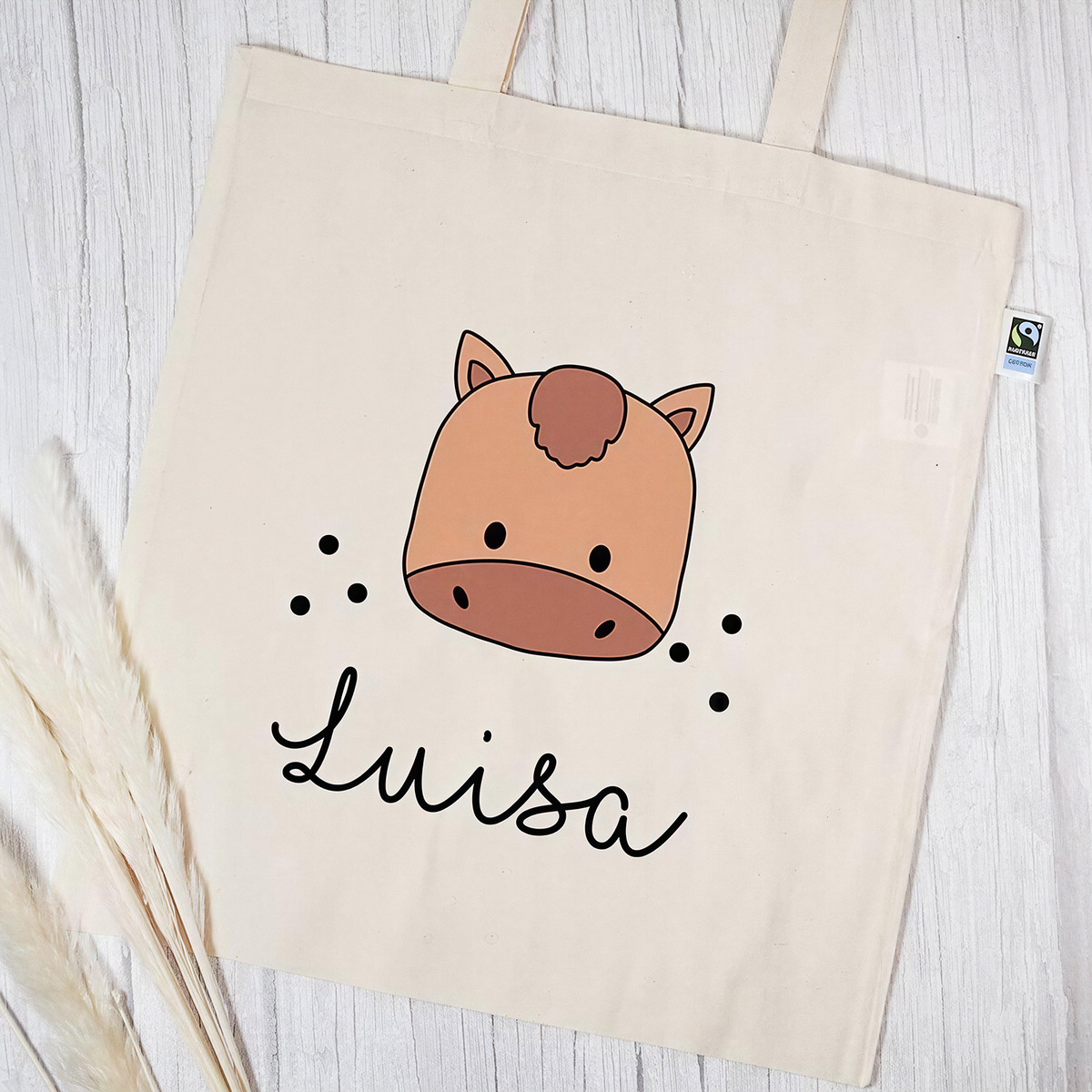 Stofftasche aus Bio- Baumwolle mit Namen | Pferd