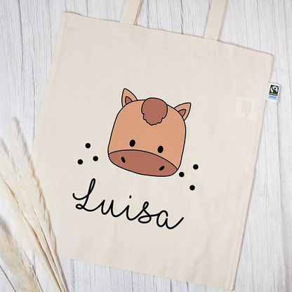 Stofftasche aus Bio- Baumwolle mit Namen | Pferd