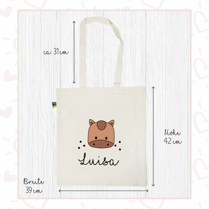 Stofftasche aus Bio- Baumwolle mit Namen | Pferd