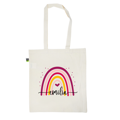 Stofftasche aus Bio- Baumwolle mit Name | Regenbogen bunt