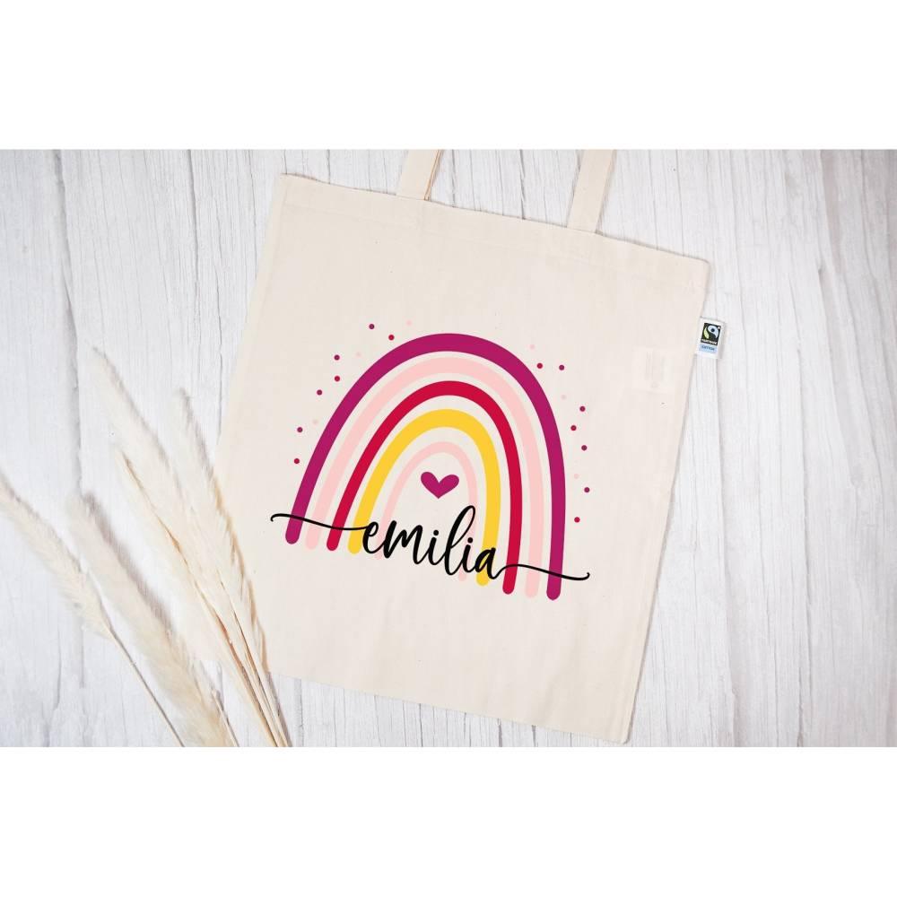 Personalisierte Stofftasche mit Wunschnamen - Motiv: Regenbogen Bunt - verschenkich.de