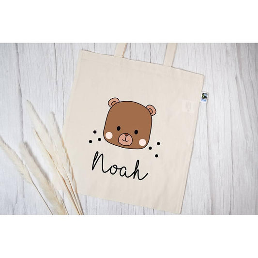 Personalisierte Stofftasche Stoffbeutel Sportbeutel Einkaufstasche - mit eigenen Namen - Motiv: Bär - verschenkich.de