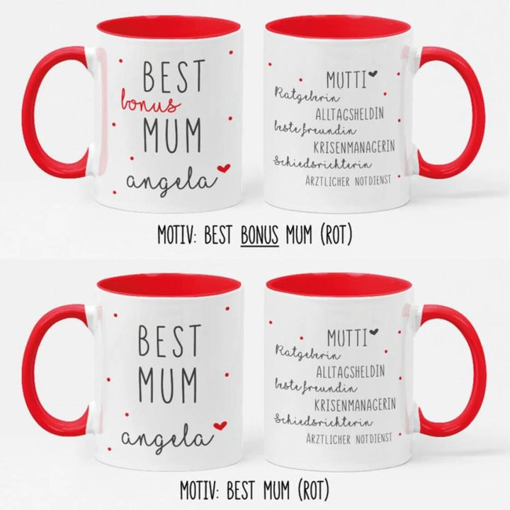 Best Mum | Best Bonus Mum | Personalisierte Tasse mit Wunschname | Geschenk für Mama/Mutter | Beste Mama | Stiefmama - verschenkich.de