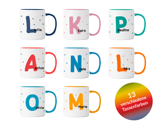 Personalisierte Tasse | Initiale Name | zum Verschenken | für Kinder und große Leute | Geburtstag | Keramik in 13 verschiedenen Farben - verschenkich.de