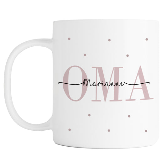 Personalisierte Tasse | Kaffeetasse für Oma | mit Enkelkind Namen + Geburtsjahr | Keramik | liebevolles Geschenk für Großmutter von Kindern - verschenkich.de