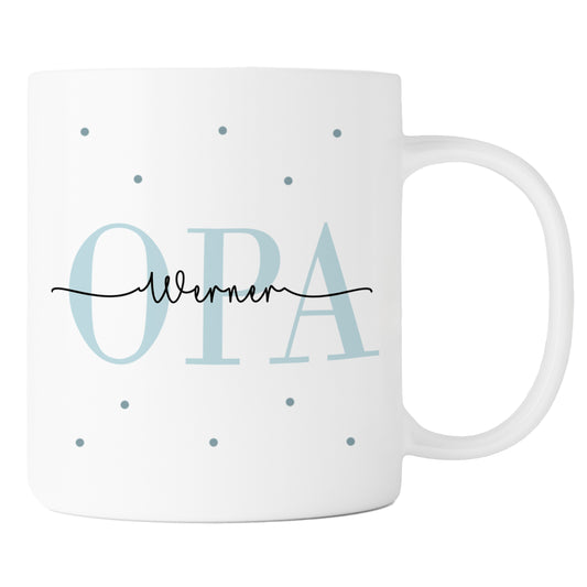Personalisierte Tasse | Kaffeetasse für Opa | mit Enkelkind Namen + Geburtsjahr | Keramik | liebevolles Geschenk für Großvater von Kindern - verschenkich.de