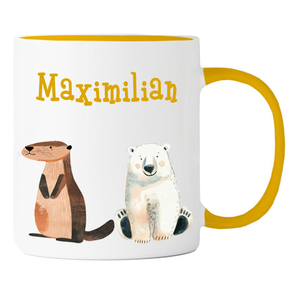 Personalisierte Tasse | mit Wunschnamen | Tierparty | Geschenk mit Name in bunt oder passend zu deiner Tassenfarbe | 13 verschiedene Farben - verschenkich.de
