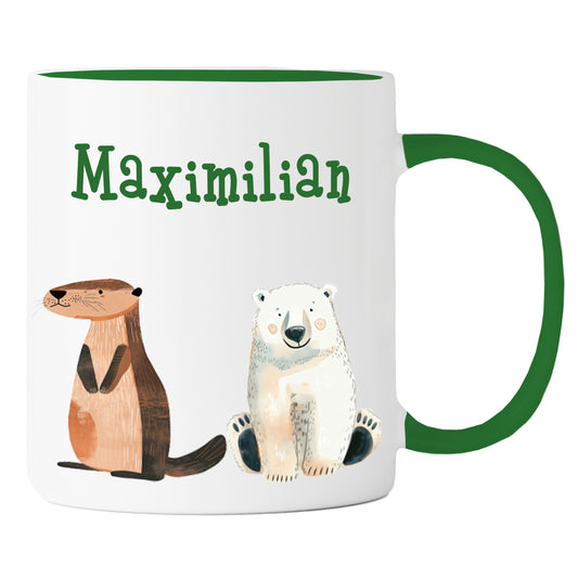 Personalisierte Tasse | mit Wunschnamen | Tierparty | Geschenk mit Name in bunt oder passend zu deiner Tassenfarbe | 13 verschiedene Farben - verschenkich.de