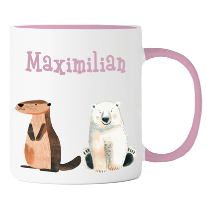 Personalisierte Tasse | mit Wunschnamen | Tierparty | Geschenk mit Name in bunt oder passend zu deiner Tassenfarbe | 13 verschiedene Farben - verschenkich.de