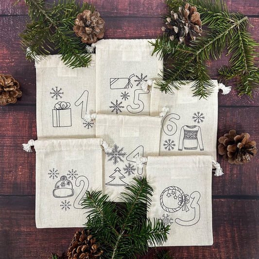 Personalisierter Adventskalender 24 Beutel mit Namen zum Befüllen - Motiv: Design 1 - verschenkich.de