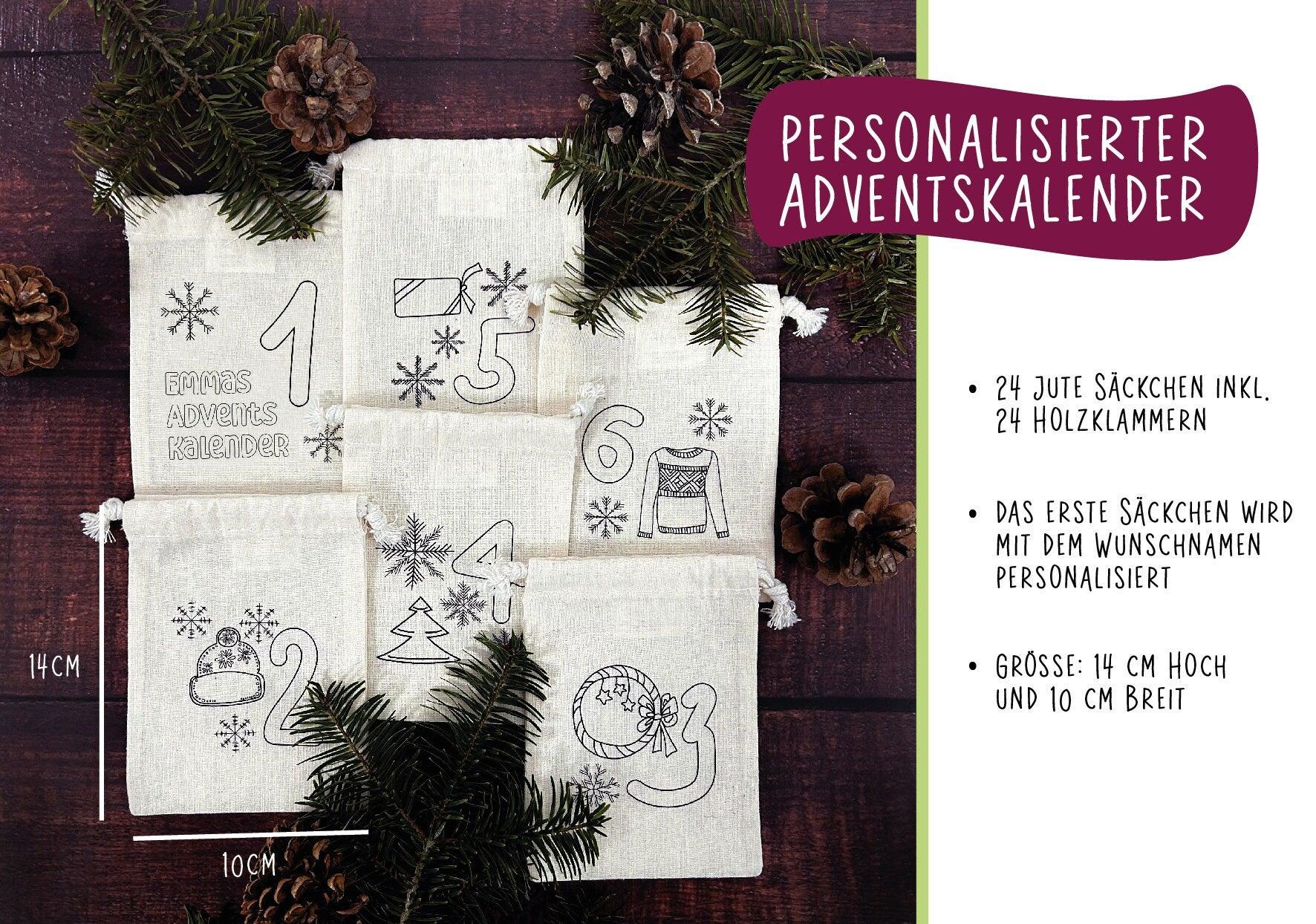Personalisierter Adventskalender 24 Beutel mit Namen zum Befüllen - Motiv: Design 1 - verschenkich.de