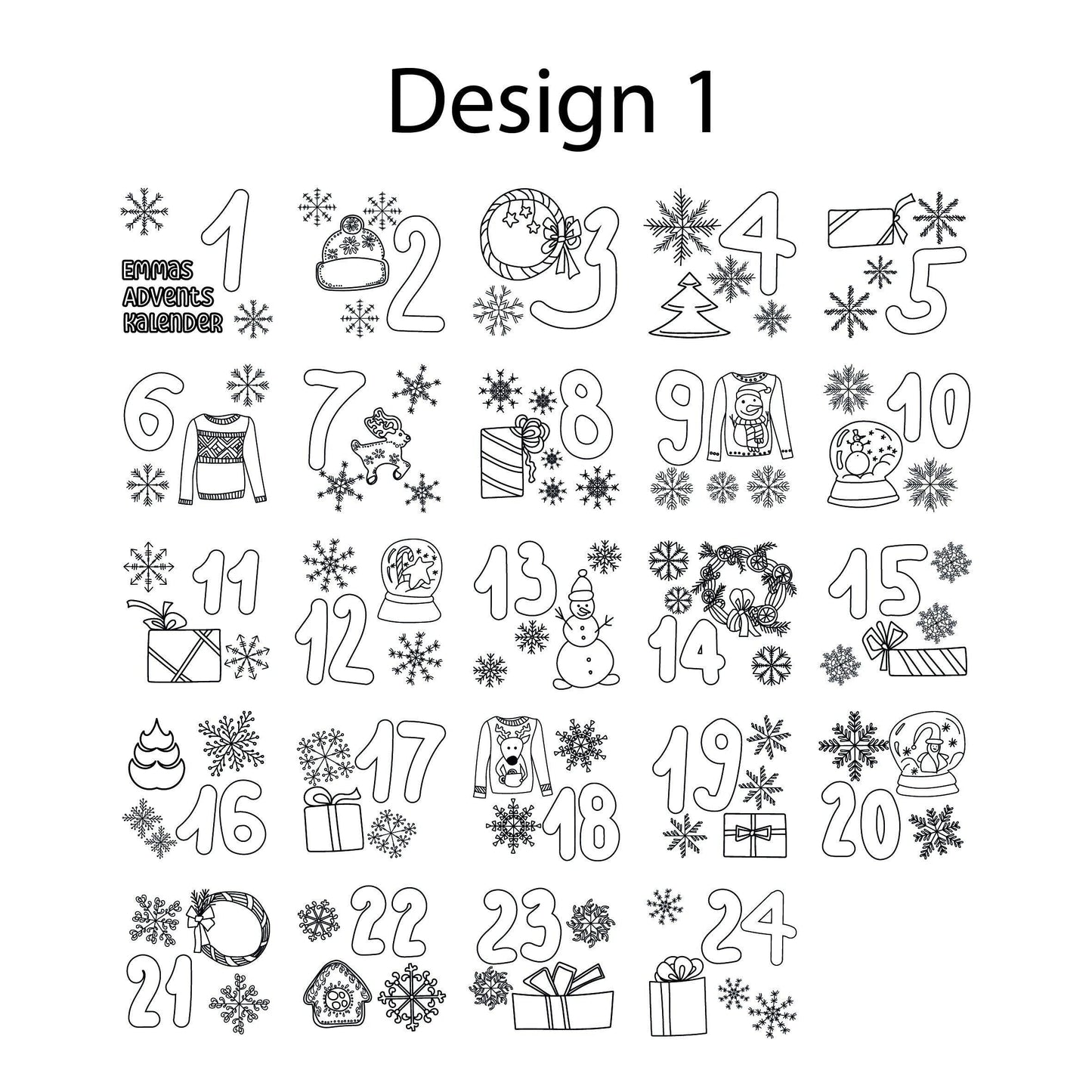 Personalisierter Adventskalender 24 Beutel mit Namen zum Befüllen - Motiv: Design 1 - verschenkich.de