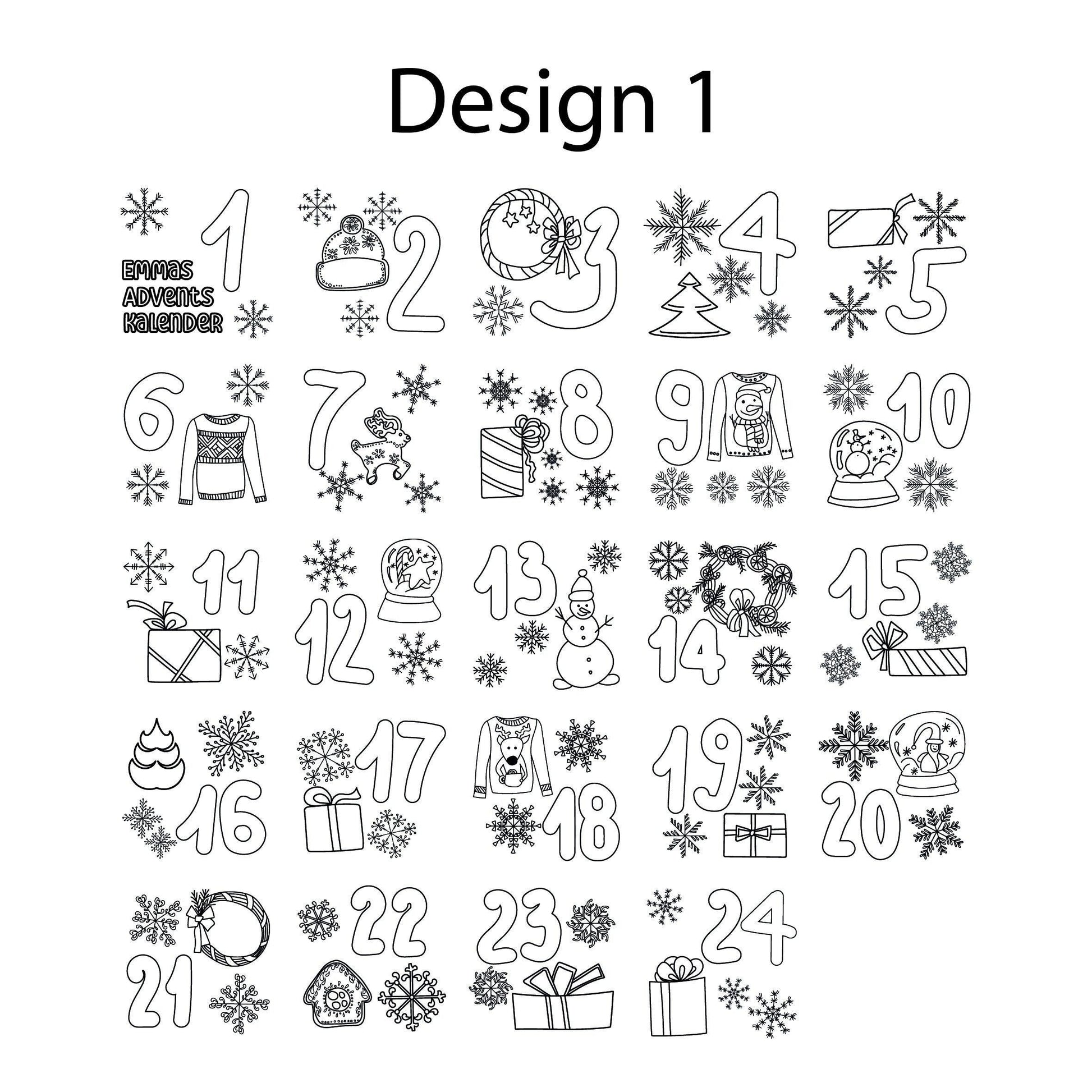 Personalisierter Adventskalender 24 Beutel mit Namen zum Befüllen - Motiv: Design 1 - verschenkich.de
