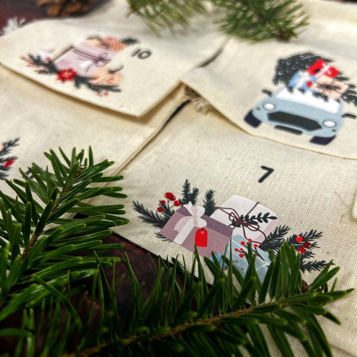 Personalisierter Adventskalender 24 Beutel mit Namen zum Befüllen - Motiv: Design 2 - verschenkich.de