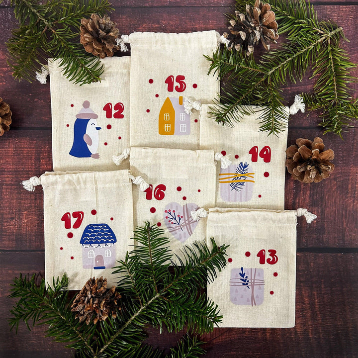 Personalisierter Adventskalender 24 Beutel mit Namen zum Befüllen - Motiv: Design 3 - verschenkich.de