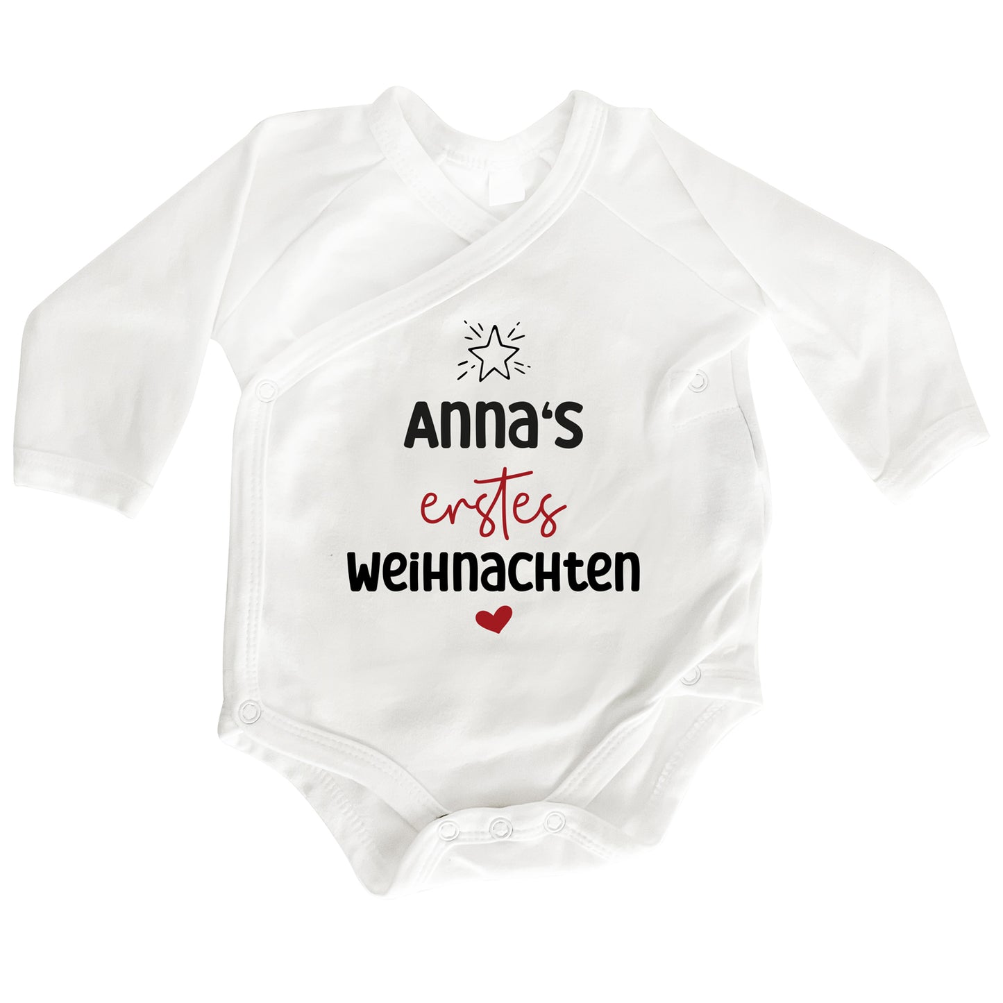 Personalisierter Premium Wickelbody | Babys erstes Weihnachten | Langarm Body | Bio-Baumwolle | Geschenk zur Geburt & Weihnachten - verschenkich.de