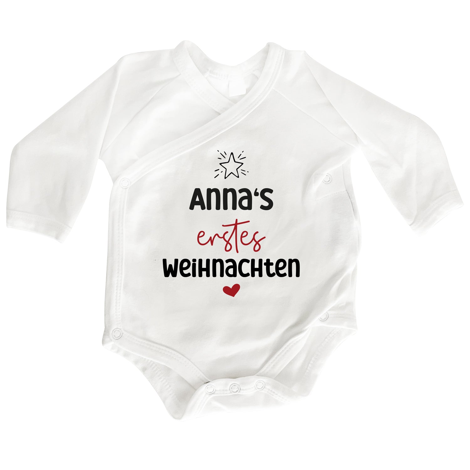 Personalisierter Premium Wickelbody | Babys erstes Weihnachten | Langarm Body | Bio-Baumwolle | Geschenk zur Geburt & Weihnachten - verschenkich.de