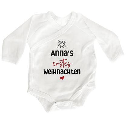Personalisierter Premium Wickelbody | Babys erstes Weihnachten | Langarm Body | Bio-Baumwolle | Geschenk zur Geburt & Weihnachten - verschenkich.de