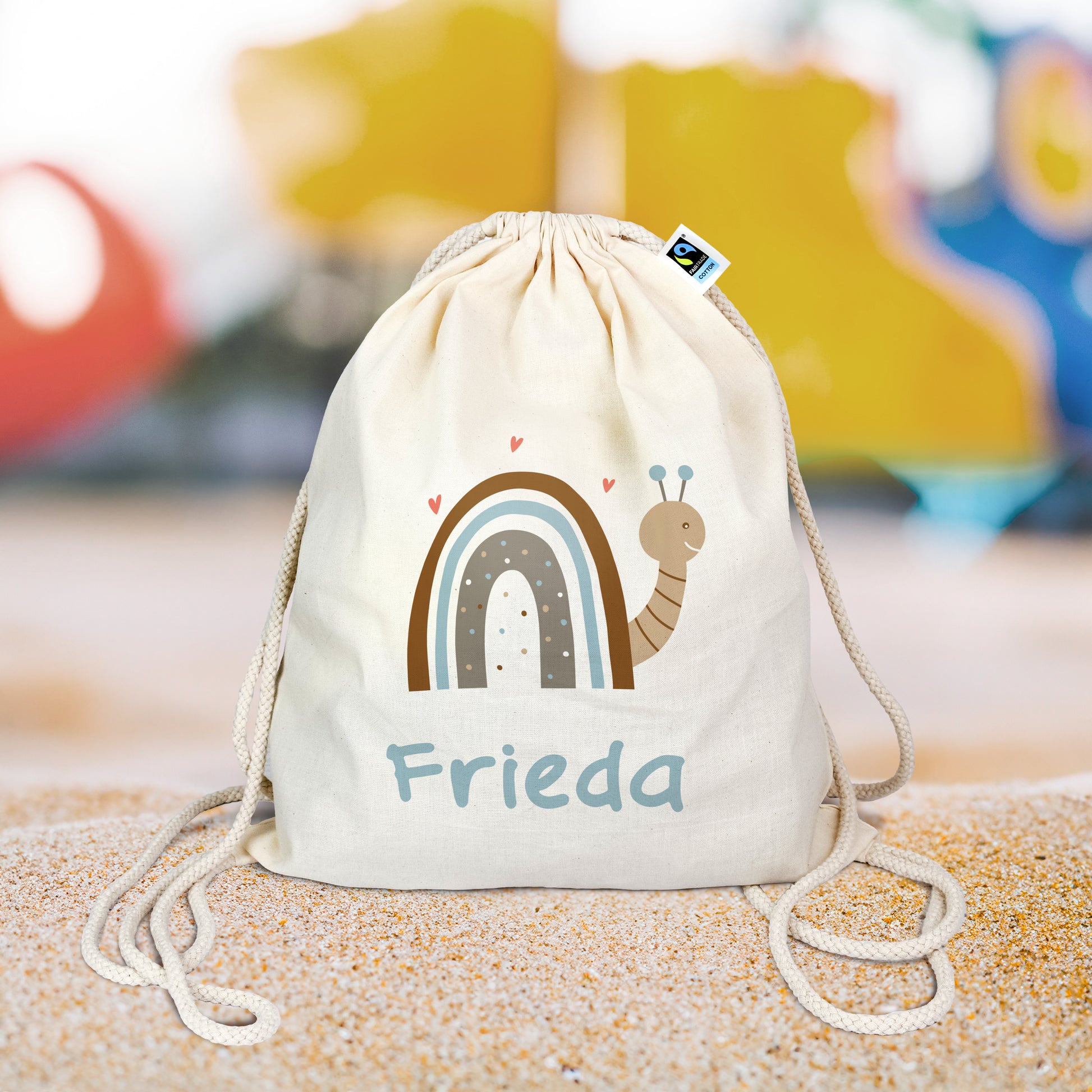Personalisierter Turnbeutel aus Bio-Baumwolle | Schnecke mit Name - verschenkich.de