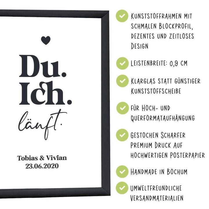 Personalisiertes Wandbild Poster mit eigenen Namen oder Wunschname - Motiv: DU.ICH. Läuft. - verschenkich.de