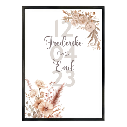 Poster | Boho Blumen mit Namen + Datum