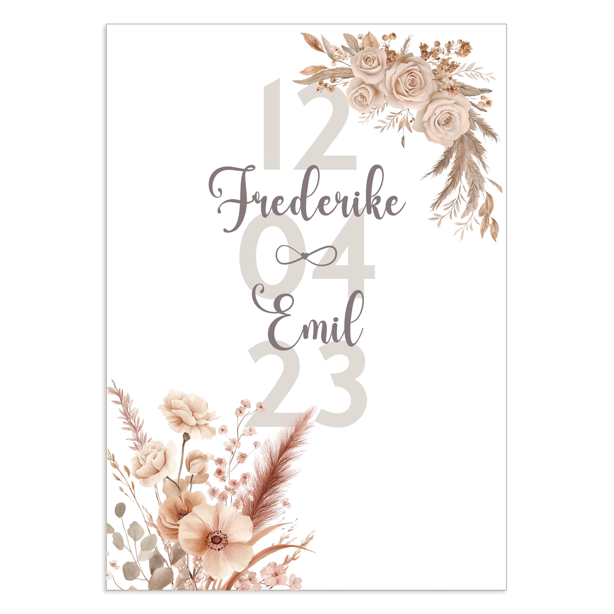 Poster | Boho Blumen mit Namen + Datum