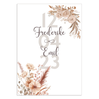 Poster | Boho Blumen mit Namen + Datum