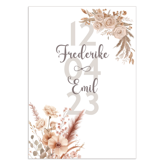Poster | Boho Blumen mit Namen + Datum