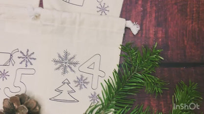 Adventskalender mit Namen | 24 Stoffbeutel | Design 1